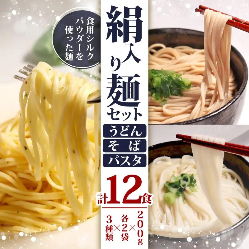 絹入り麺セット (うどん そば  パスタ) 約12食 計6袋 (各200g×2袋) シルクパウダー入り シルクの麺 シルクのうどん そば パスタ 京都 与謝野