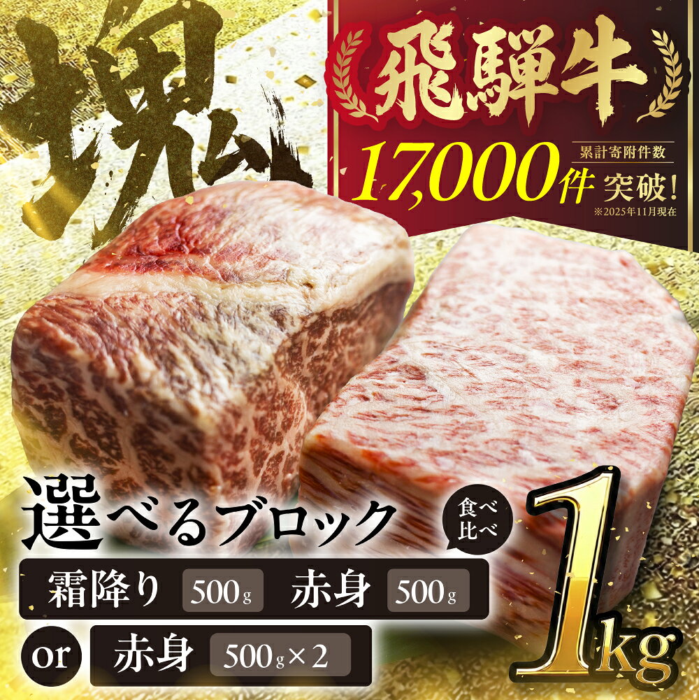 飛騨牛 ブロック肉 1kg(霜降り500g/赤身500g) 訳あり 部位お任せ