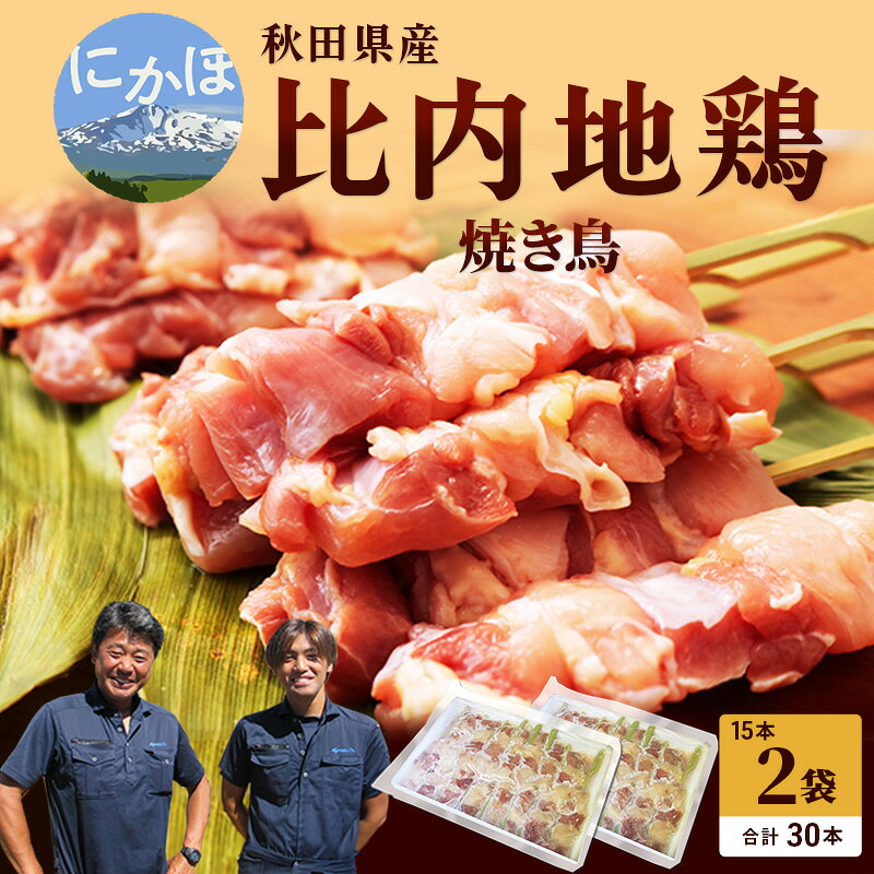 【ふるさと納税】やきとり 冷凍 焼鳥 秋田県産比内地鶏肉の焼き鳥30本セット 15本×2袋 詰め合わせ もも肉 むね肉 お肉 にかほ市 人気