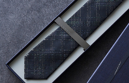 【民谷螺鈿×MIZEN】螺鈿織スラッシュタイ　チェック　黒　オリジナル封筒入り【ギフト箱なし】