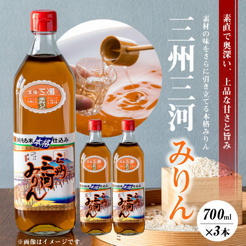【ふるさと納税】三州三河みりん 700ml × 3本 詰合せ 国産 味醂 本みりん 瓶 本格 調味料 醸造 もち米 米麹 本格焼酎 バランス 上品 甘さ 旨み 本場 愛知県山河 料理 美味しい 芳醇 和食 和のリキュール 洋食 中華 隠し味 お取り寄せ 愛知県 碧南市 送料無料