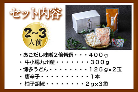 いろはのもつ鍋セット 2~3人前 株式会社いろは《30日以内に順次出荷(土日祝除く)》福岡県 鞍手郡 鞍手町 もつ鍋 あごだし 味噌 九州産 牛小腸 もつ 鍋 うどん