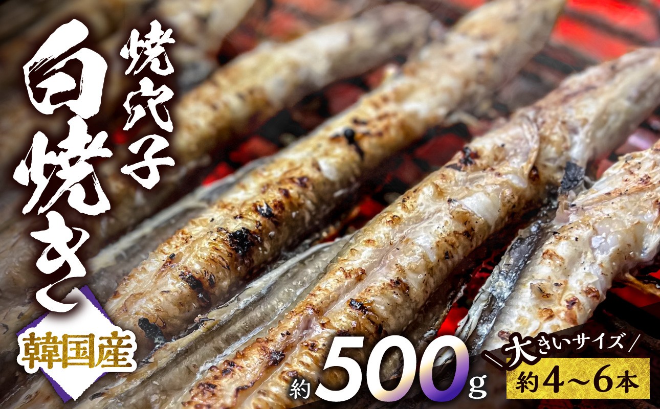 
                  焼穴子 白焼き 約500g（韓国産・大きいサイズ約4～6本）【あなご 焼穴子 韓国産 海 海産物 穴子丼 炭火焼 香ばしい ふっくら ジューシー】
                