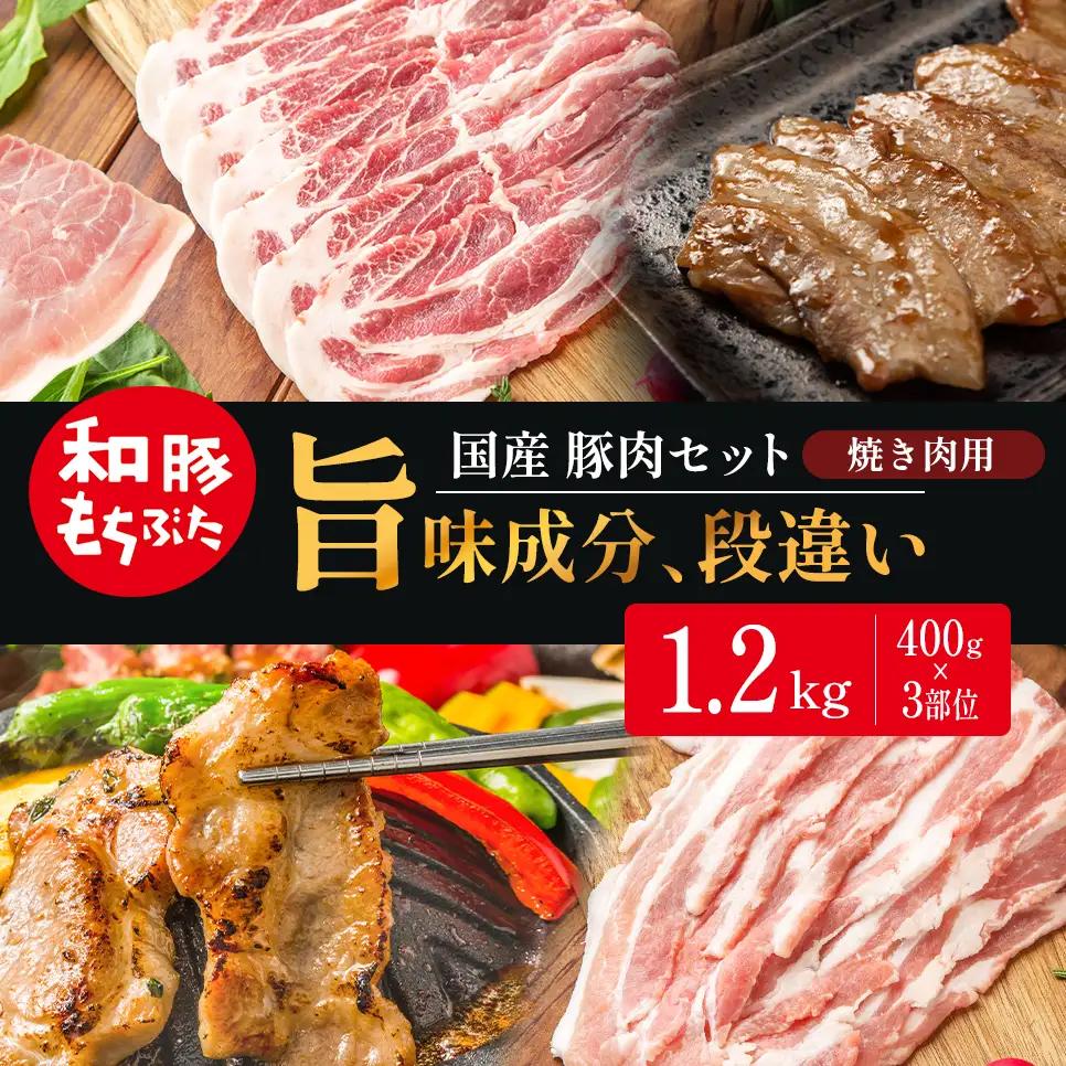 焼肉用 400g×3部位  豚バラ 肩ロース モモ【和豚 もちぶた】