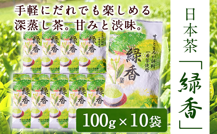 甘みと渋味のバランス抜群 日本茶「緑香」【100g×10袋】 熊本県 大津町産 有限会社 のだ・香季園《60日以内に出荷予定(土日祝除く)》