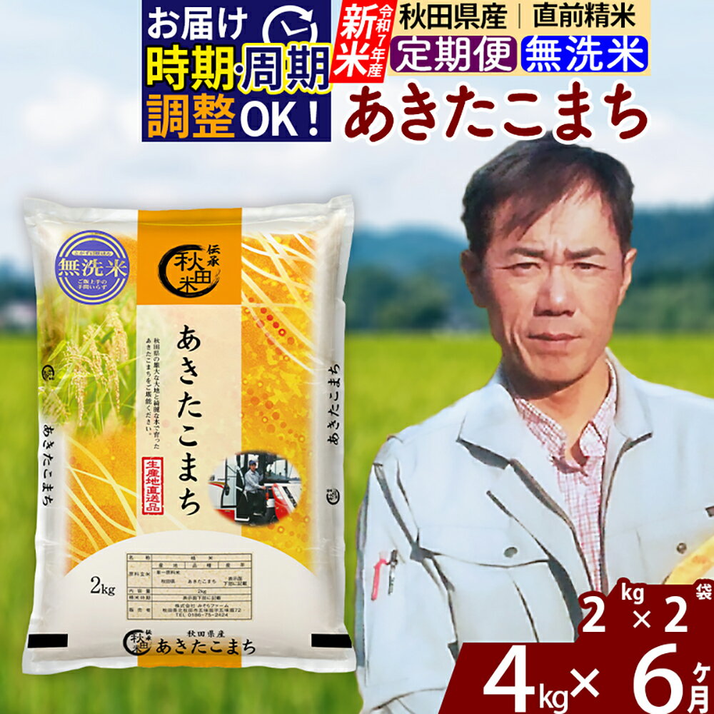 【ふるさと納税】※令和7年産※《定期便6ヶ月》秋田県産 あきたこまち 4kg【無洗米】(2kg小分け袋)2025年産 お届け時期選べる お届け周期調整可能 隔月に調整OK お米 みそらファーム