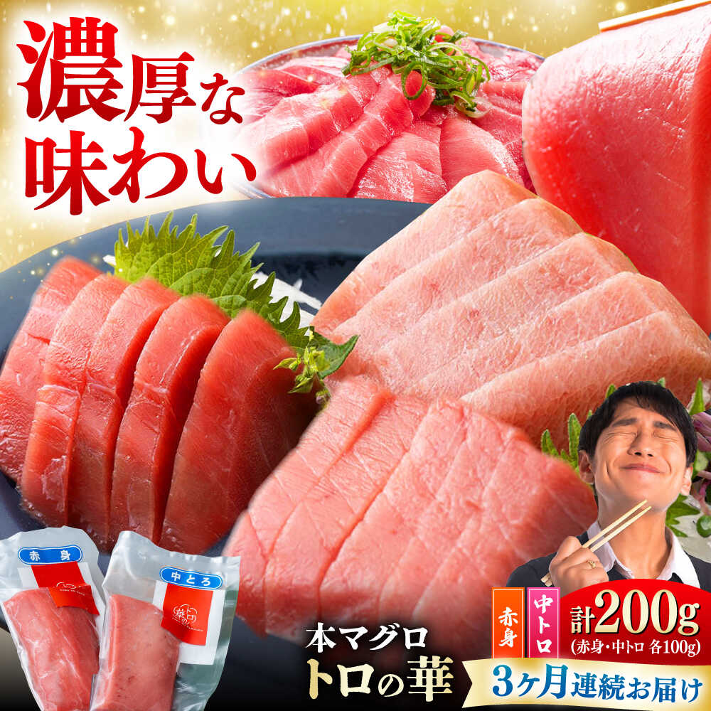 【ふるさと納税】【全3回定期便】対馬産 本マグロ 200g（赤身100g、中トロ100g） ≪対馬市≫【桐谷商店】 トロの華 対馬 新鮮 マグロ 赤身 トロ 鮪 刺身[WAQ060]