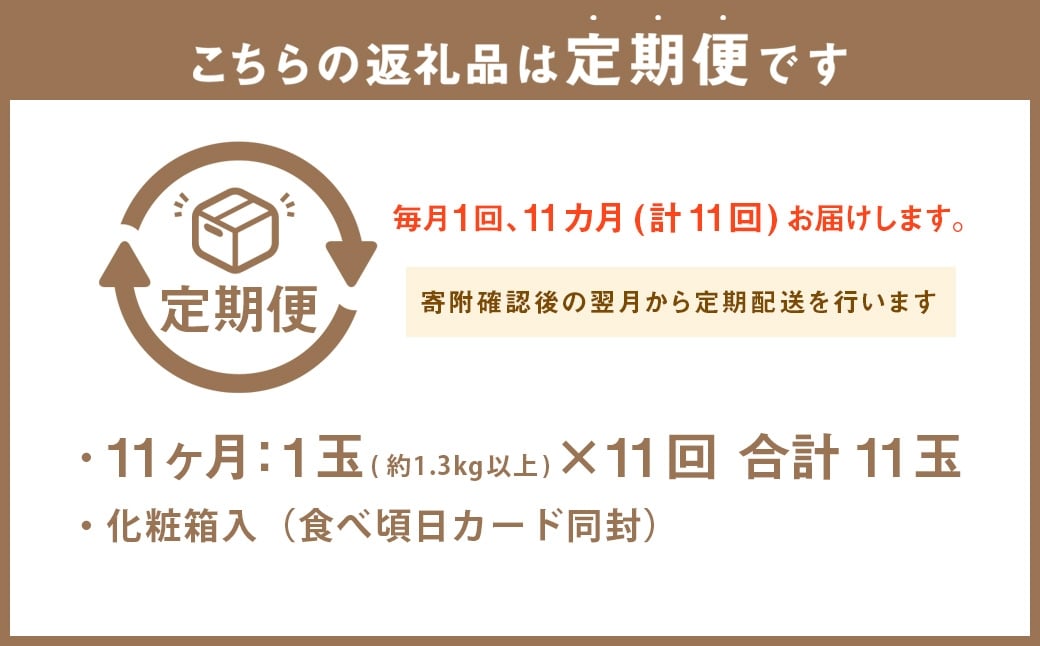 【11ヶ月定期便】静岡県産高級 アローマメロン 約1.3kg以上×山等級1玉