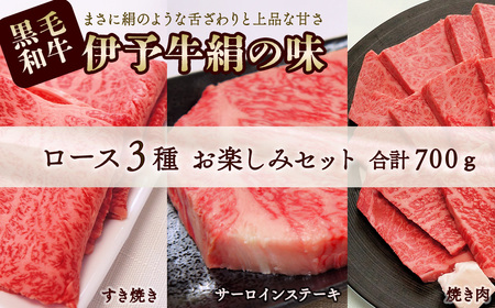 ★ロースお楽しみセット★ 伊予牛絹の味 ロース 3種 (ステーキ&すき焼き&焼肉) (冷凍）｜ 黒毛和牛 A4以上