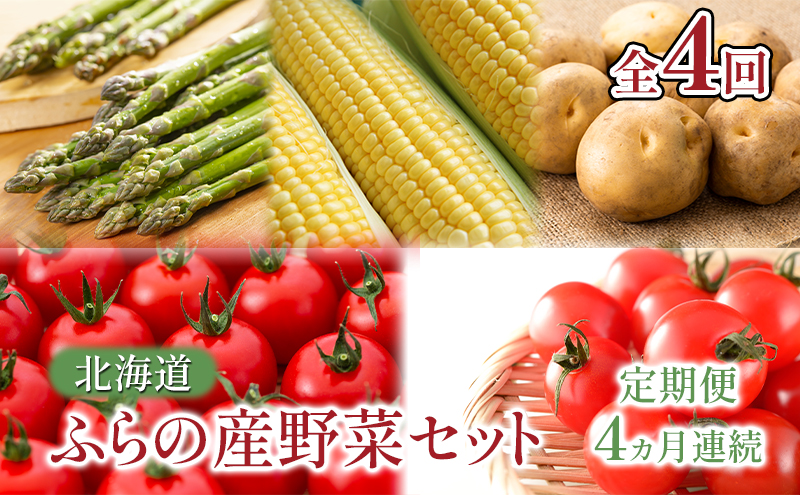 【2026年春～秋発送】北海道 定期便 4ヵ月 連続 全4回 ふらの産野菜セット富良野市 野菜 新鮮 直送 アスパラ とうもろこし ミニトマト ほれまる さくら じゃがいも 男爵 道産 ふらの 送料無料 数量限定 先着順
