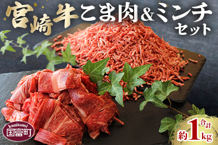 ＜宮崎牛こま肉200g×2(合計400g)＆宮崎牛ミンチ(約600g)セット 合計約1kg＞2か月以内に順次出荷【 牛 肉 牛肉 和牛 黒毛和牛 こま切れ 牛こま ハンバーグ お弁当 】