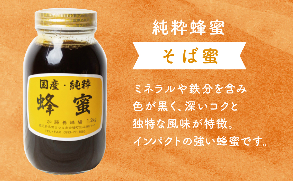 【国産 純粋はちみつ】そば蜂蜜 1.2kg ハチミツ ソバ 鹿児島産 ギフト ご贈答 熨斗対応 加藤養蜂場 南さつま市