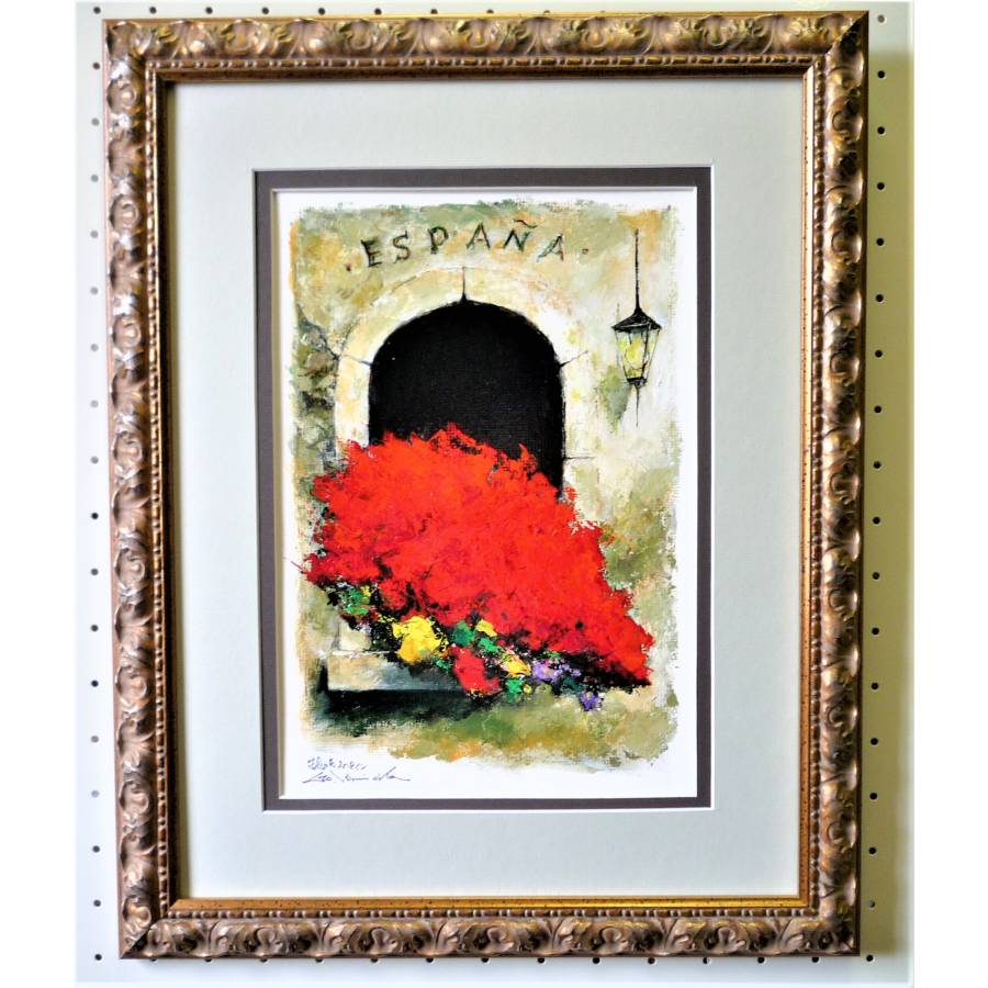 洋画家 石岡剛の描くアクリル画　～窓辺の花スペイン～
