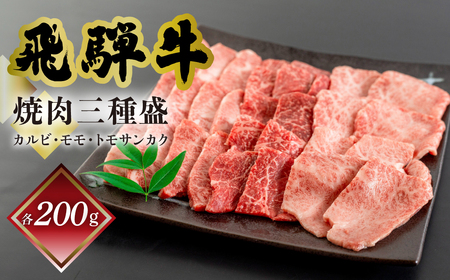 飛騨牛焼肉三種盛り（カルビ、モモ、トモサンカク　各200g）【70-25】