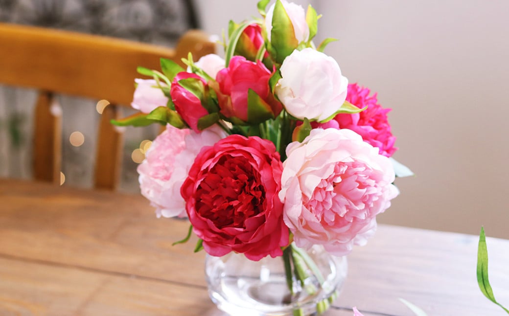 水換え不要!!ピオニー（芍薬）の花瓶に入った花束：Pink【2色】