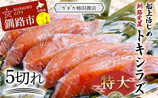 
            特大 船上活じめ釧路定置トキシラズ5切れ 肉厚 鮭 サケ 魚 海鮮 トキシラズ 時鮭 鮭切身 シャケ 冷凍 おかず F4F-8272
          
