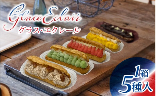 【フランス三ツ星の味】グラス・エクレール  Glace Eclair 5個入り（1箱） / エクレア クリーム 冷凍 洋菓子 お菓子 おやつ スイーツ デザート お取り寄せ 食べ比べ 焼き菓子 フランス菓子 フランス 手土産 能登 贈答 贈物  マロン ラズベリー ショコラ ピスタチオ レモン プレゼント おしゃれ カフェ