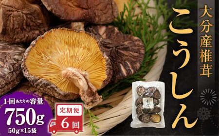 【6ヶ月定期便】大分産椎茸こうしん 750g（50g×15袋）合計4,500g 90袋 乾燥椎茸 乾燥 しいたけ 干し椎茸 乾し椎茸 乾燥野菜 原木こうしん 大分県 九重町
