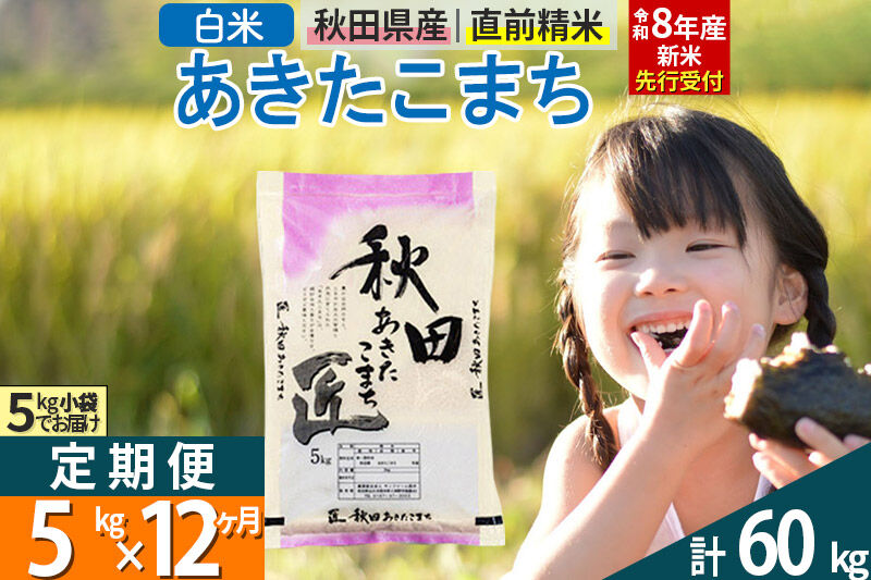【白米】《定期便12ヶ月》 あきたこまち 5kg ＜令和8年産 新米予約＞ 秋田県産 (5kg×1袋)×12回 5キロ お米 匠  [サンファーム西木 米5kg 米 5kg 米　5kg定期便 お米 定