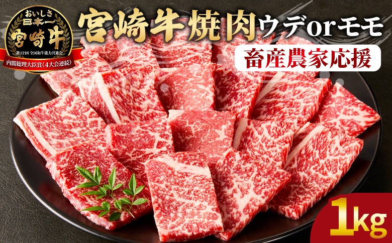 【期間限定】＜宮崎牛 赤身焼肉 2パック（1kg）＞2026年1月に順次出荷【 国産 黒毛和牛 牛肉 牛 精肉 カット肉 BBQ ウデ肉 モモ肉 4等級以上 ブランド牛 赤身 旨味 贈答品 ギフト 贈り物 プレゼント 化粧箱 グルメ ミヤチク 宮崎県 国富町 】【b0991_my_ouen_jan_x2】