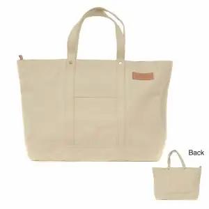 【ファスナー付き】肩かけOK　ポケット・キーフック付きの大容量トート /国産4号帆布（ホワイト）　[George 3] T03047_2