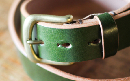 【minca】幅35mmベルト/36インチ  栃木レザーの希少な「ハーネスレザー」使用の贅沢な1枚革のレザーベルト/オリーブ/HL-B02/OLIVE/minca　571