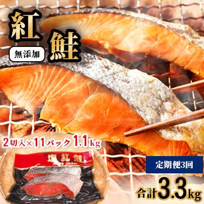 ふるさと納税 塩竈市 【毎月定期便】天然 紅鮭 切り身 1.1kg(2切入×11パック)全3回
