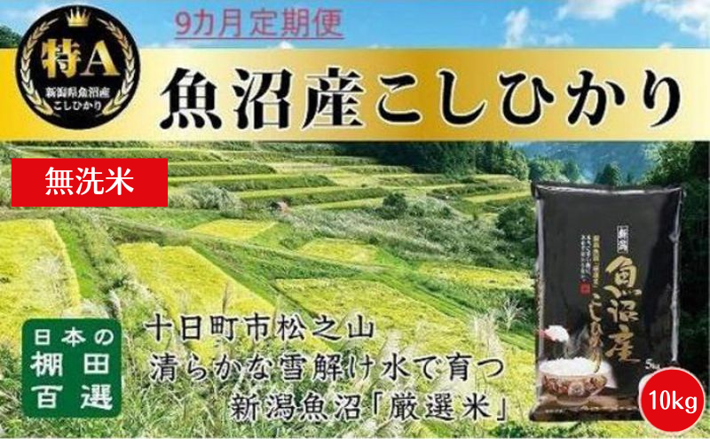 【令和8年産 先行予約】 無洗米 9カ月 定期便 日本棚田百選のお米 天空の里 魚沼産 こしひかり 10kg(5kg×2)×9回 米 お米 コメ