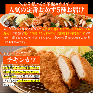 ＜定期便・全6回(2か月毎)＞下ごしらえ済み おかず5種セット (5種・合計2.3kg×6回) からあげ 唐揚げ とり天 チキンカツ とんかつ ハンバーグ 冷凍 惣菜 お弁当 簡単 時短 定期便【DH