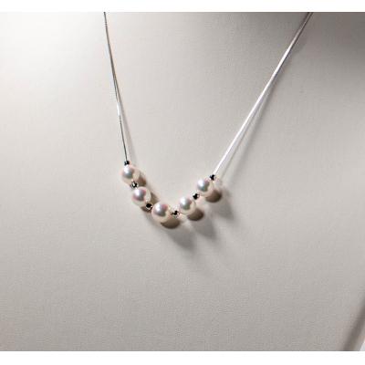 ふるさと納税 愛南町 スルーネックレス(アコヤ真珠 7.5-8.5mm 5粒)Y字デザイン 金具シルバー+ミラーボール |  | 01