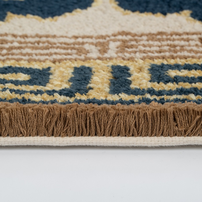 鍋島緞通 [手刺繍] 蟹牡丹唐草縁二重雷文　淡々墨茶地：D127-014_イメージ3