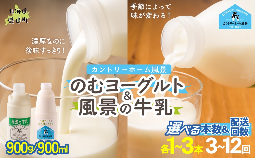 
                  のむヨーグルト900g 風景の牛乳900ml 選べる本数 期間 【 ふるさと納税 人気 おすすめ ランキング 牛乳 ヨーグルト 無添加 てんさい オリゴ糖 濃厚 定期便 カントリーホーム風景 北海道 十勝 鹿追町 送料無料 】 SKB091-v
                