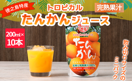 徳之島 天城町産  生搾り完熟果汁100％ 宝果樹園 ミニタンカンジュース 10本セット（200ml×10本） 合計約2.0L タンカン 果汁飲料 たんかん 果汁100％ ジュース 飲み物 ドリンク 果物 くだもの セット 九州 鹿児島県 天城町 常温