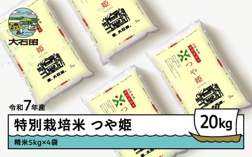 米 令和7年産 米 つや姫 20㎏ 2026年5月上旬発送 大石田町産 特別栽培米 精米 ※沖縄・離島への配送不可 ja-tssxa20-5f