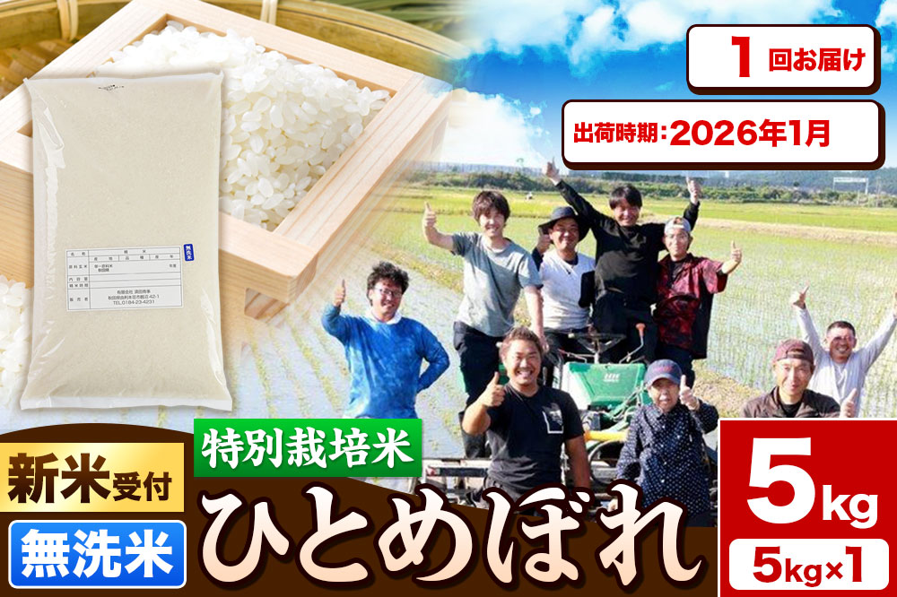 《新米受付》令和7年産【無洗米】特別栽培米 ひとめぼれ 5kg 秋田県産【2026年1月出荷】