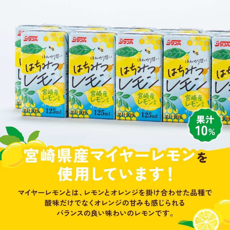 サンAはちみつレモン　125ml紙パック×24本×2ケース 【 飲料 ジュース はちみつ レモン れもん マイヤーレモン 九州産 紙パック 送料無料 】