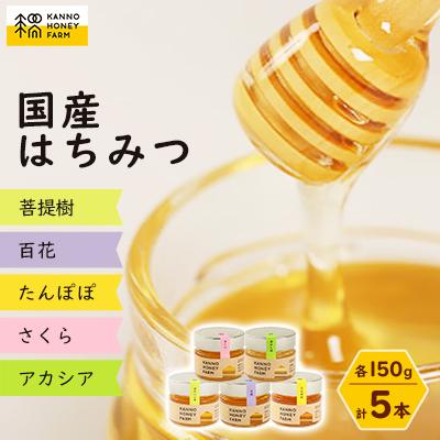 ふるさと納税 訓子府町 菅野養蜂場　国産はちみつ150g　5種類欲張りセット