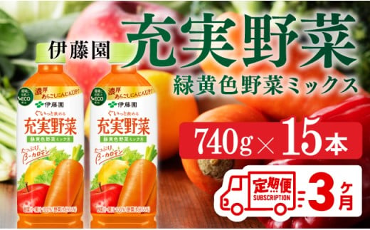 【3ヶ月定期便】伊藤園 充実野菜 緑黄色野菜ミックス（PET） 740g×15本【 野菜ジュース 全３回 健康 ヘルシー 】