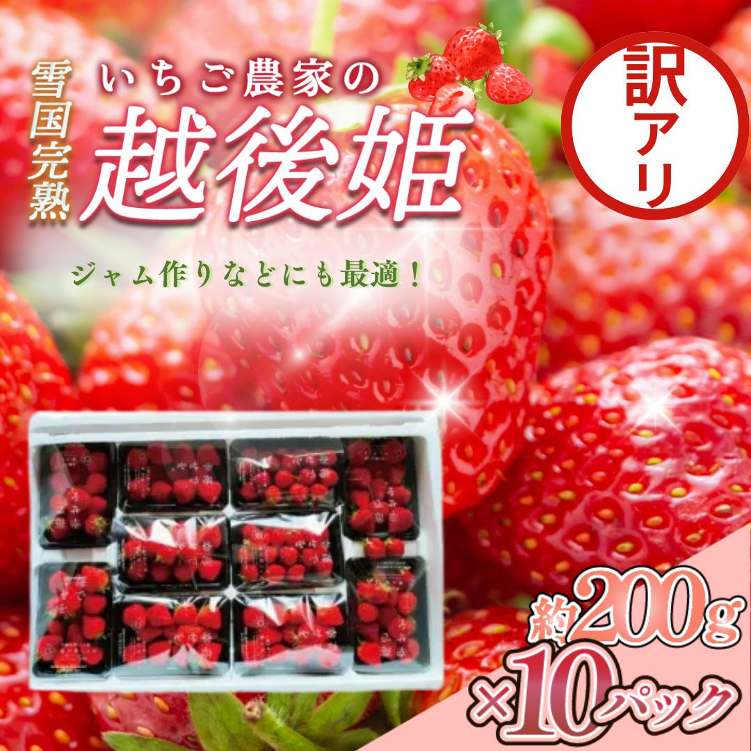 【ふるさと納税】先行予約 いちご 訳あり 越後姫 約200g×10パック セット イチゴ 苺 苺の花ことば　お届け：ご入金確認後、2027年3月上旬以降採れ次第順次発送