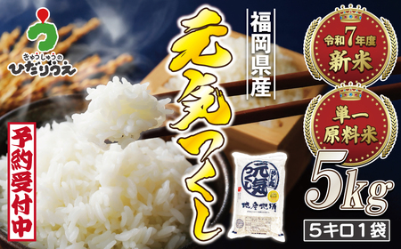 令和7年産 新米先行予約！JAよりお届け！福岡県ブランド米「元気つくし」5kg【ほたるの里】_HA1788