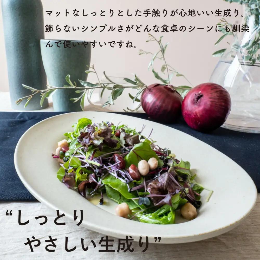 【信楽焼・明山】リムオーバル皿 L（生成り）s18-di19-A7