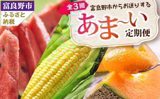 
＜発送月固定定期便＞富良野産　スイカ・メロン・トウモロコシ全3回_ スイカ すいか めろん メロン トウモロコシ とうもろこし 定期便 定期 北海道 富良野市 富良野 ふるさと 【4051604】
