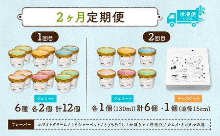 定期便 2ヵ月連続 全2回 北海道 まきばのスイーツセット レアチーズケーキ 1個 ジェラート 6種 牧場 牛乳 ミルク アイスクリーム アイス シャーベット 氷菓 チーズ ケーキ レアチーズ チーズ
