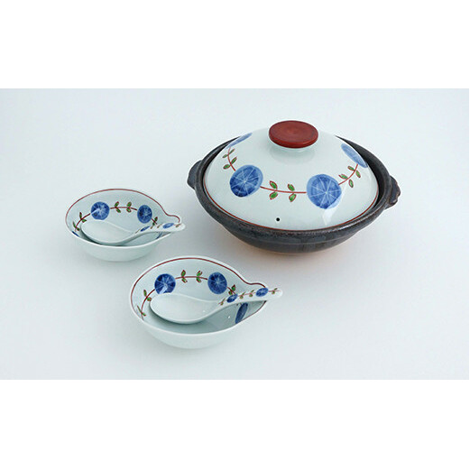 有田焼 染錦丸紋つなぎ 8号土鍋セット にっこり2人用 金照堂 A100-86_イメージ2