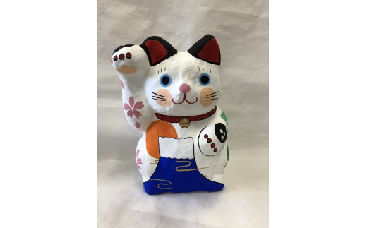 
AW009 縁起富士招き猫　手作り張子人形
