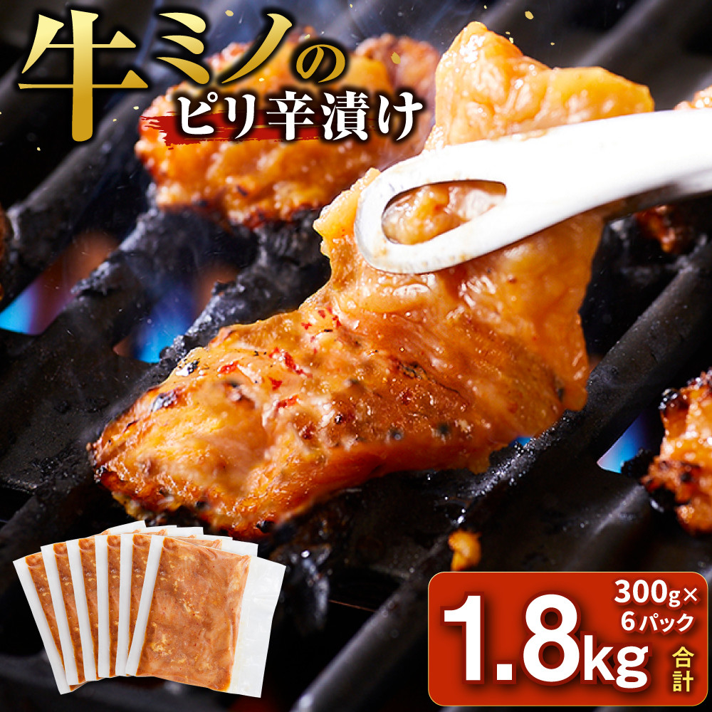牛ミノ ピリ辛漬け 1.8kg ( 300g × 6パック ) 小分け 個包装 便利 牛肉 ホルモン ミノ 焼肉 焼き肉 お肉 肉 焼くだけ 冷凍 たれ 味付き BBQ アウトドア キャンプ 人気 おすすめ 神奈川 川崎【順次発送】【kw0096-0925】