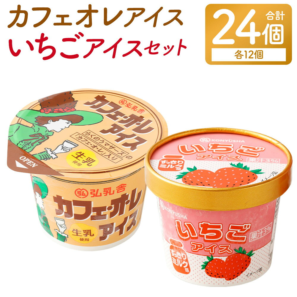 【ふるさと納税】 カフェオレアイス12個 & いちごアイス12個 合計24個 セット カフェオレアイス カフェオレ いちごアイス イチゴ 苺 ミルク アイスミルク 2種 各110ml×12個 デザート 九州 熊本 送料無料
