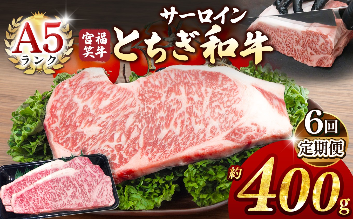 
                  【定期便6回】宮福笑牛(とちぎ和牛) A5 サーロインステーキ 約200gx2枚  | 牛肉 和牛 ステーキ 定期便 サーロイン ステーキ ステーキ用 旨味 美味しい 肉 お肉  栃木県共通返礼品 栃木県 真岡市 
                