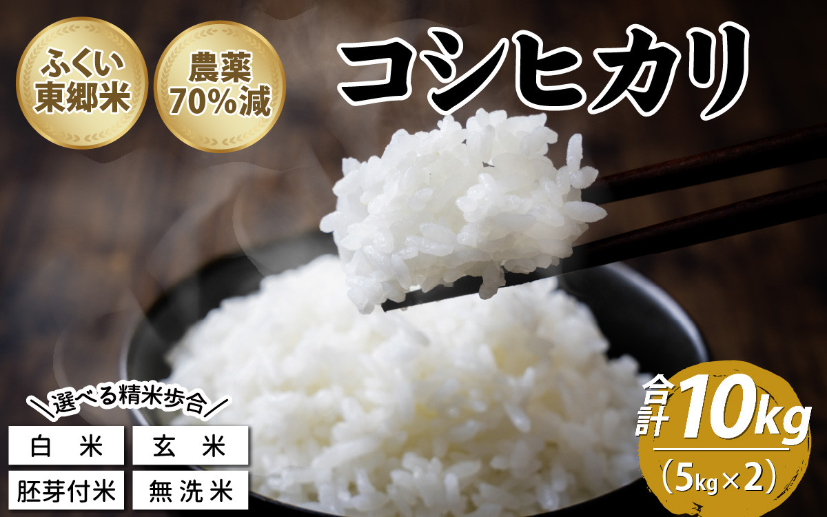 
令和5年産 ふくい東郷米 特別栽培米 農薬70％減 コシヒカリ 10kg 5kg×2袋 [B-020027] / コシヒカリ こしひかり 米 お米 こめ コメ 白米 ご飯 精米 袋 国産 送料無料 おすすめ 人気 大人気 国産 ランキング 無洗米 玄米 白米 精米 胚芽 送料無料
