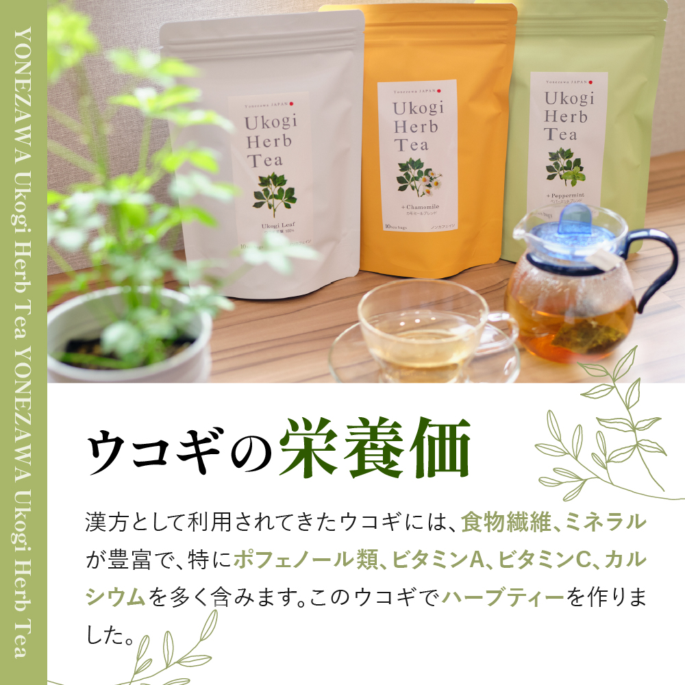 Ukogi Herb Tea 2種 Cセット カモミールブレンド ペパーミントブレンド 各10個 計20個入り ウコギハーブティー ティーバッグ 有機栽培 うこぎ 茶葉 ノンカフェイン デカフェ お茶